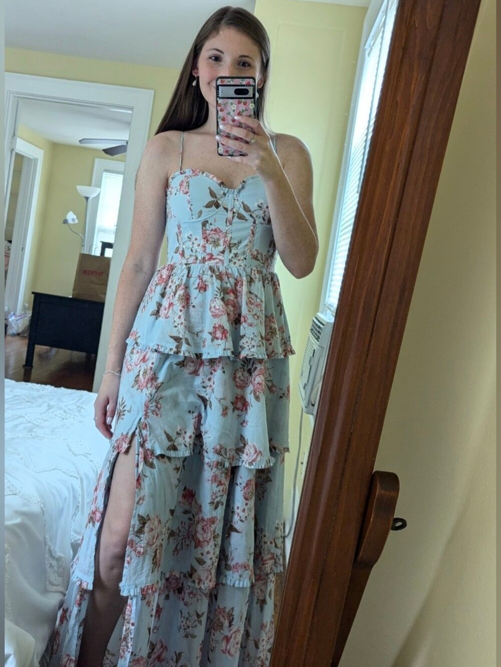 Floral Blue Tiered Maxi Wedding Guest Dress Altar'd State